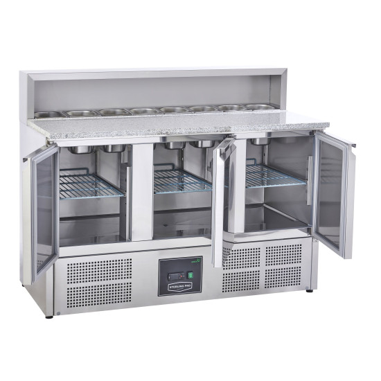 Sterling Pro SPU903PZ 3 Door Granite Top Pizza Prep Counter