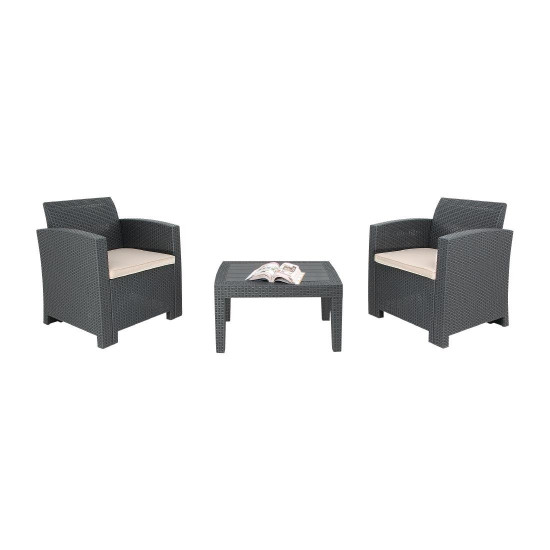 Bolero DR309 Armchair and Wicker Table Set Grey