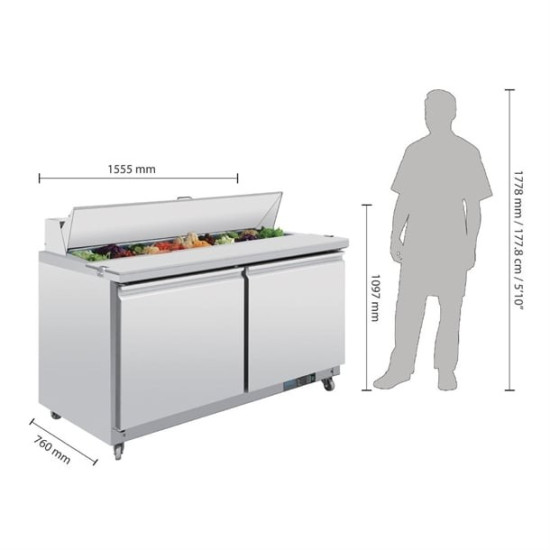 Polar GD883 Wide Double Door Stainless Steel Prep Counter Fridge