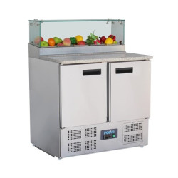 Polar GH266 2 Door Pizza Prep Storage Fridge with Glass Canopy