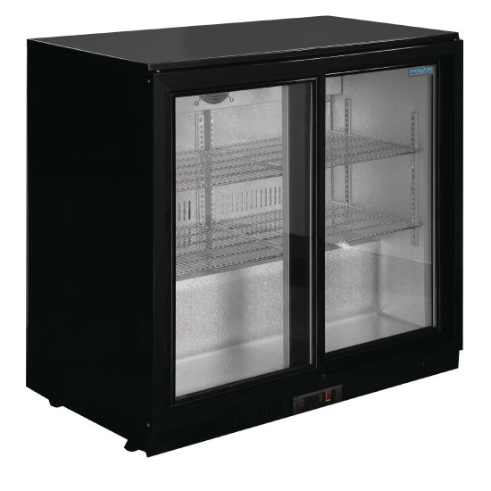 Polar GL010 198 Litre Black Double Sliding Door Back Bar Cooler
