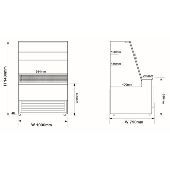 Frost Tech SO75/100 1m Slimline Serve Over Counter
