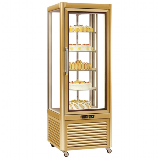 Tecfrigo PRISMA-400RG Single Door Cake Fridge in Gold with Rotating Shelves