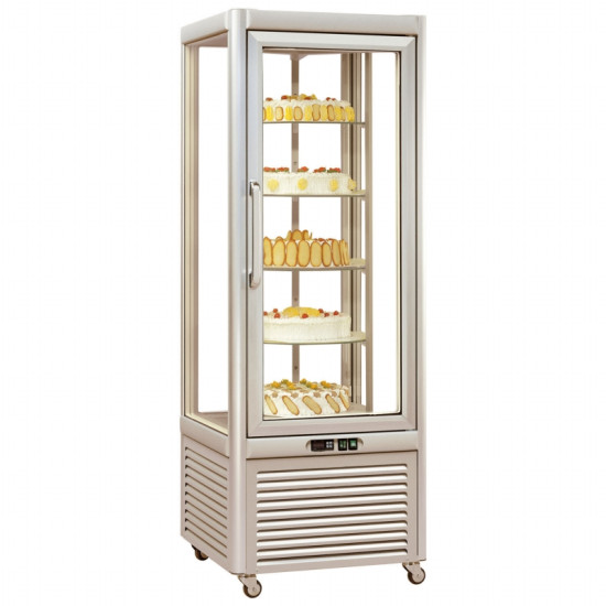 Tecfrigo PRISMA-400RS Single Door Cake Fridge in Silver with Rotating Shelves