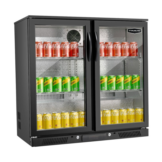Sterling Pro SP2BH-LO Black Low Height Double Hinged Door Bottle Cooler