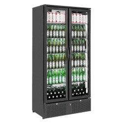 Sterling Pro SP220-BK Black Double Door Upright Bottle Cooler 