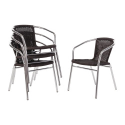 Bolero U507 Aluminium and Black Wicker Stacking Chairs (pack of 4)
