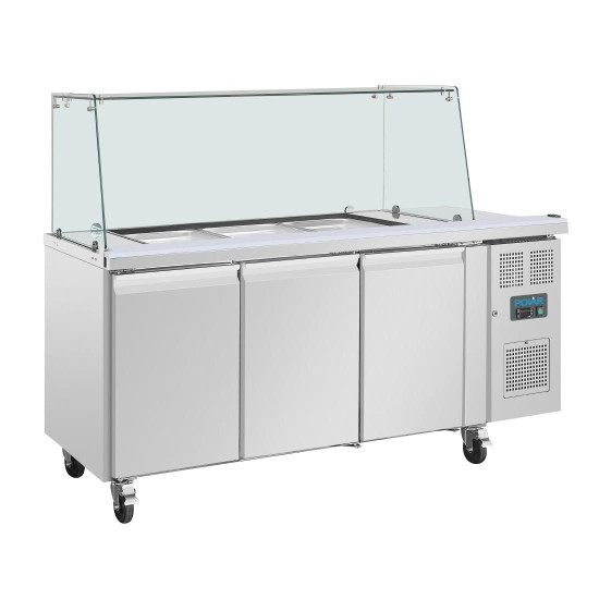 Polar UA018 GN Saladette Counter with Square Sneeze Guard 3 Door
