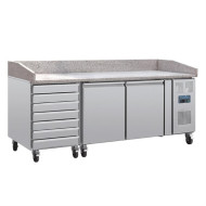 Polar UA080 Double Door Pizza Prep Counter with Granite Top and Dough Drawers
