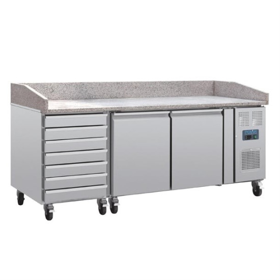 Polar UA080 Double Door Pizza Prep Counter with Granite Top and Dough Drawers